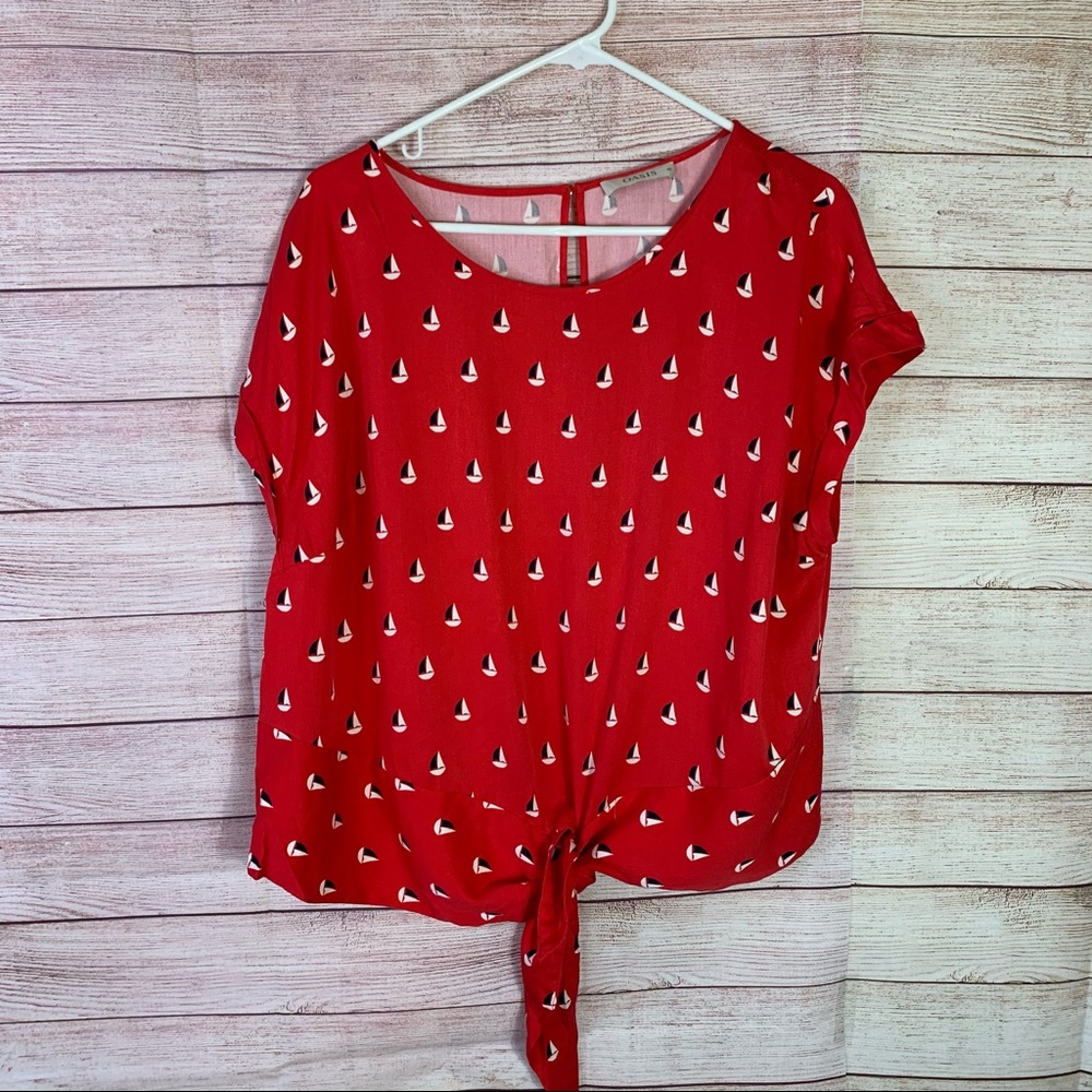 Oasis Sailboat Tie Front Short Sleeve Print Size20